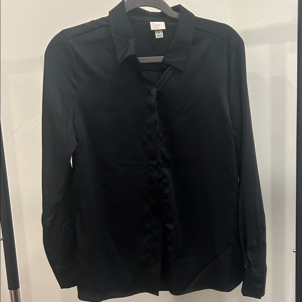 Silk like Black Button-Up Shirt